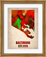Framed Baltimore Watercolor Map