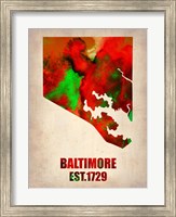 Framed Baltimore Watercolor Map