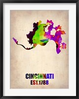 Framed Cincinnati Watercolor Map