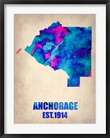 Framed Anchorage Watercolor Map