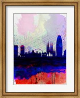 Framed Barcelona Watercolor Skyline 2