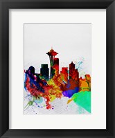 Framed Seattle Watercolor Skyline 2