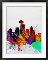 Framed Seattle Watercolor Skyline 2