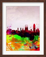 Framed Barcelona Watercolor Skyline