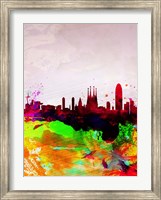 Framed Barcelona Watercolor Skyline