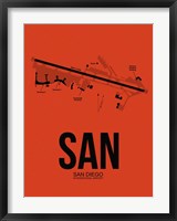 Framed SAN San Diego Airport Orange