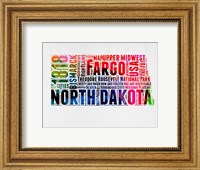 Framed North Dakota Watercolor Word Cloud