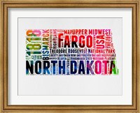 Framed North Dakota Watercolor Word Cloud
