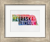 Framed Nebraska Watercolor Word Cloud