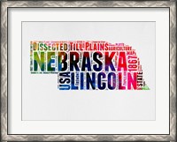 Framed Nebraska Watercolor Word Cloud