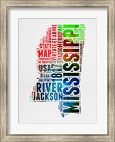 Framed Mississippi Watercolor Word Cloud