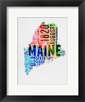 Framed Maine Watercolor Word Cloud