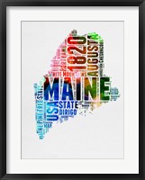 Framed Maine Watercolor Word Cloud