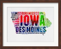Framed Iowa Watercolor Word Cloud