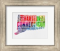 Framed Connecticut Watercolor Word Cloud