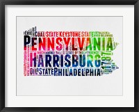 Framed Pennsylvania Watercolor Word Cloud