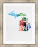 Framed Michigan Watercolor Word Cloud