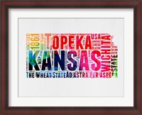 Framed Kansas Watercolor Word Cloud