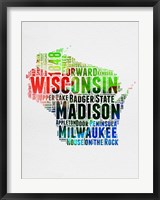 Framed Wisconsin Watercolor Word Cloud