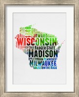 Framed Wisconsin Watercolor Word Cloud