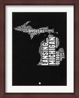 Framed Michigan Black and White Map