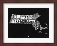 Framed Massachusetts Black and White Map