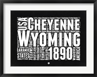 Framed Wyoming Black and White Map