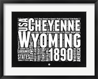 Framed Wyoming Black and White Map