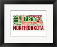 Framed North Dakota Word Cloud Map