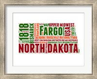 Framed North Dakota Word Cloud Map