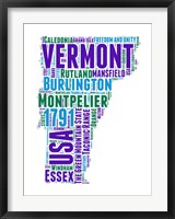 Framed Vermont Word Cloud Map