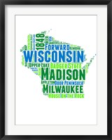 Framed Wisconsin Word Cloud Map
