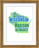 Framed Wisconsin Word Cloud Map