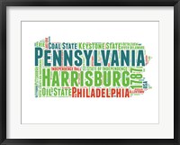 Framed Pennsylvania Word Cloud Map