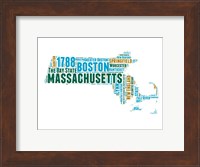 Framed Massachusetts Word Cloud Map