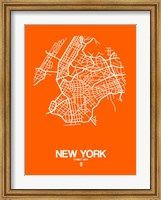 Framed New York Street Map Orange