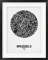 Framed Brussels Street Map Black on White