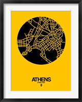 Framed Athens Street Map Yellow