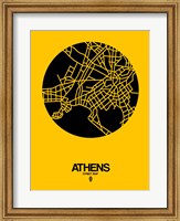Framed Athens Street Map Yellow
