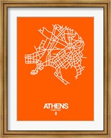 Framed Athens Street Map Orange