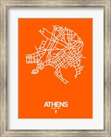 Framed Athens Street Map Orange