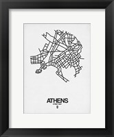 Framed Athens Street Map White