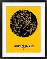 Framed Copenhagen Street Map Yellow