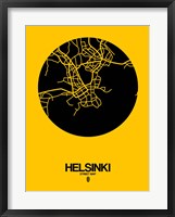 Framed Helsinki Street Map Yellow