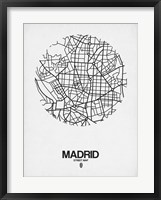 Framed Madrid Street Map White