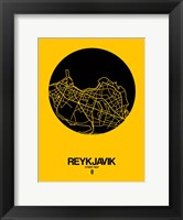 Framed Reykjavik Street Map Yellow