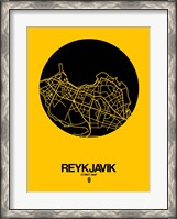 Framed Reykjavik Street Map Yellow