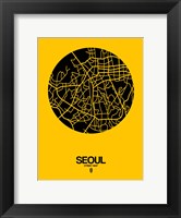 Framed Seoul Street Map Yellow