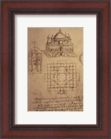 Framed Sketch of a Square Church with Central Dome & Minaret