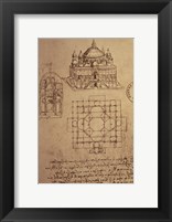 Framed Sketch of a Square Church with Central Dome & Minaret